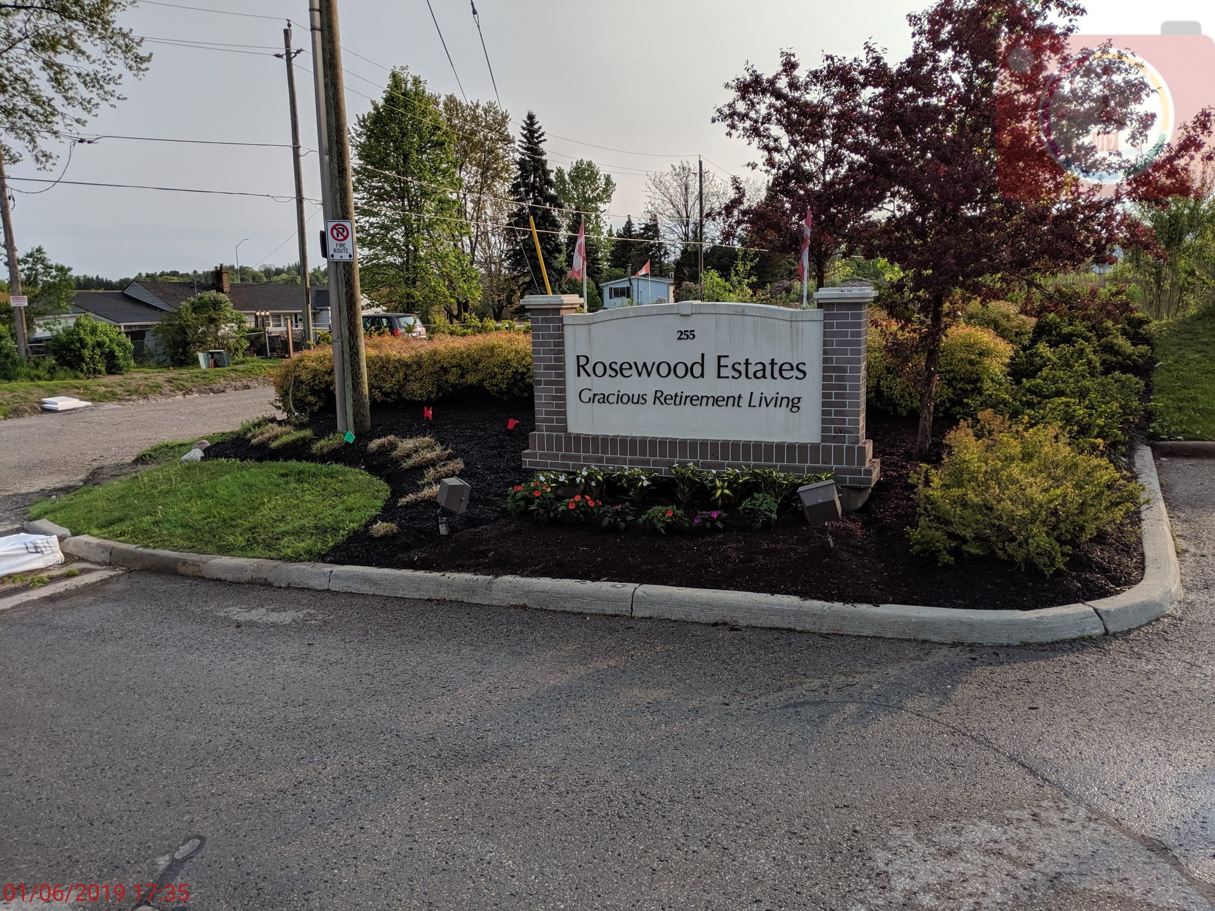 Rosewood Estates retirement community entrance sign