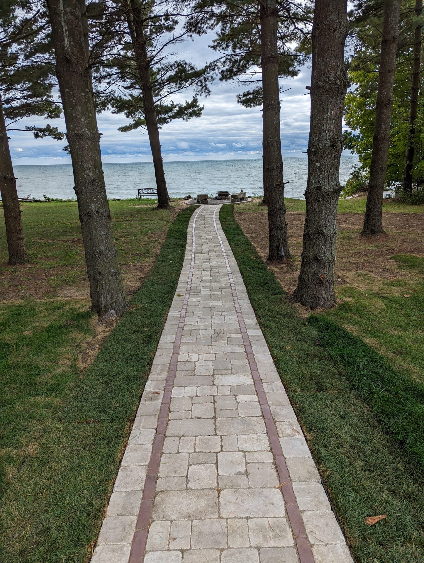 Pathway through trees leading to lakeside view