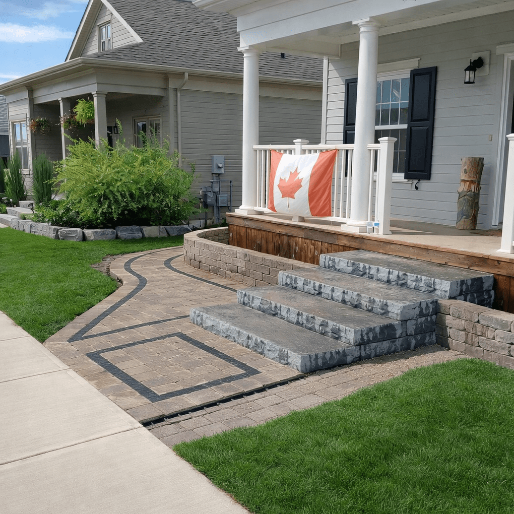 House porch with Canadian flag on railing.
