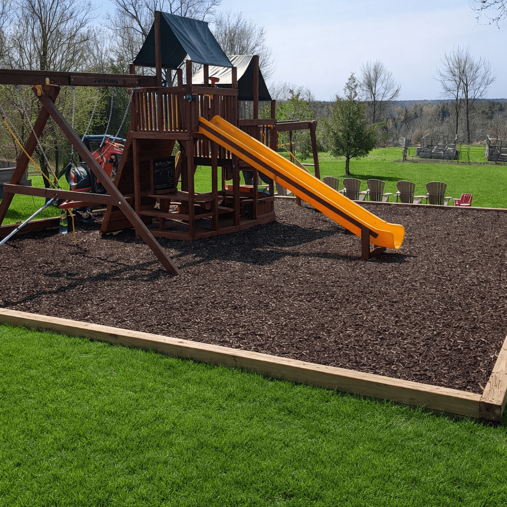 Outdoor playground with slide and swingset